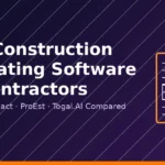 Best construction estimating software 2026 guide cover with blueprint and checkmark icon
