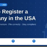Register a company in USA step-by-step guide showing key stages from entity selection to EIN and bank account